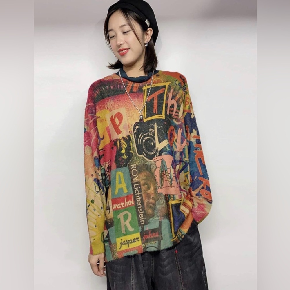 YESNO‎ Andy Warhol Colorful Graphic Print Sweater